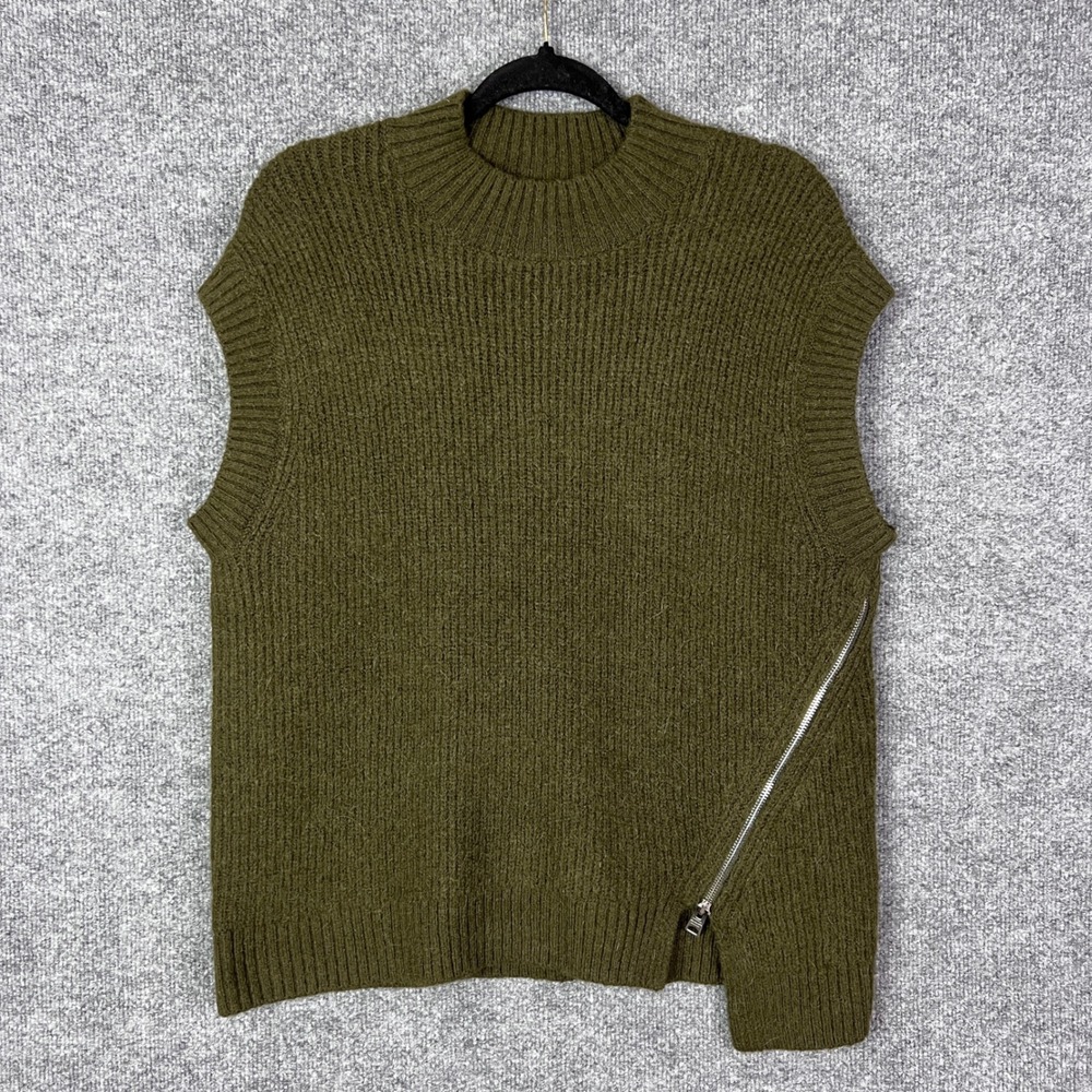 AllSaints castel Green Knit‎ Sweater Vest M Alpaca blend Sleeveless Zip Detail